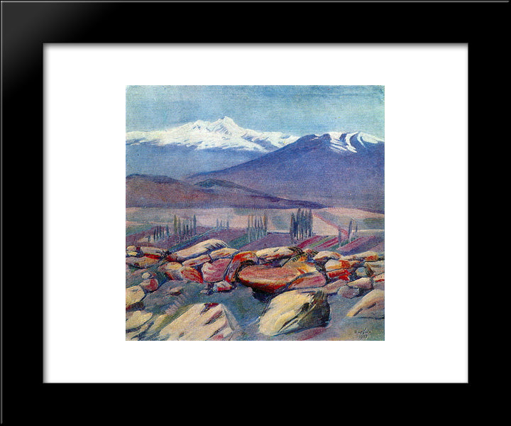 Aragats And Mount Ara 20x24 Black Modern Wood Framed Art Print Poster by Saryan, Martiros