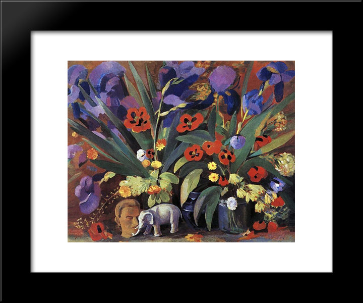 Irises And Poppies 20x24 Black Modern Wood Framed Art Print Poster by Saryan, Martiros