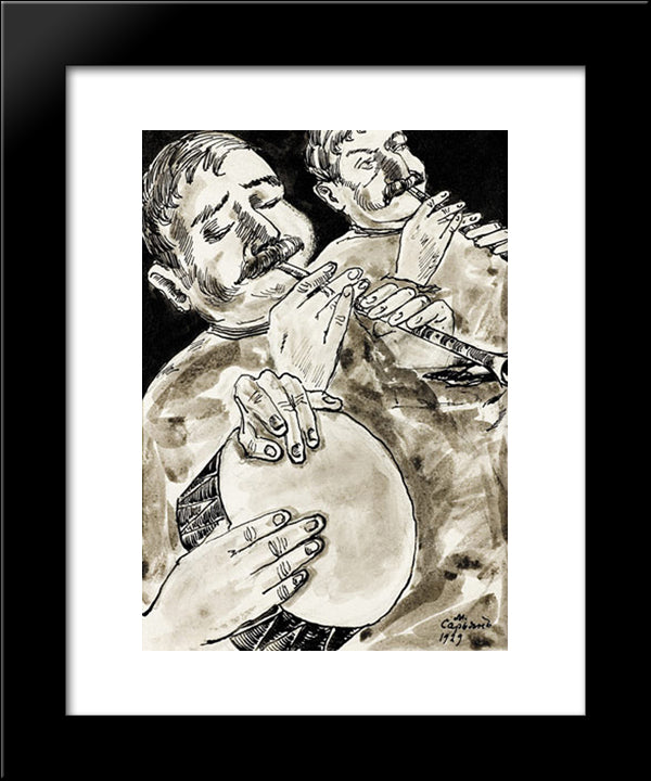 Making Merry - Playing The Zurna And Dhol 20x24 Black Modern Wood Framed Art Print Poster by Saryan, Martiros