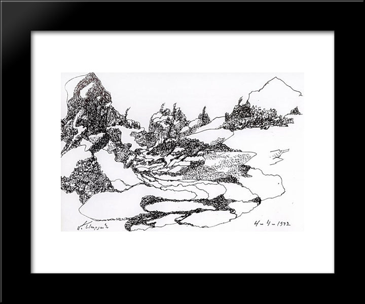 Mountain Landscape 20x24 Black Modern Wood Framed Art Print Poster by Saryan, Martiros