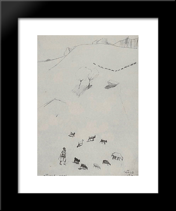 Shelving Field (On The Slope Of The Mountain) 20x24 Black Modern Wood Framed Art Print Poster by Saryan, Martiros