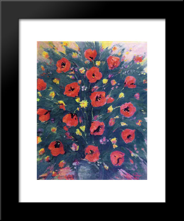 Still Life With Poppies 20x24 Black Modern Wood Framed Art Print Poster by Saryan, Martiros