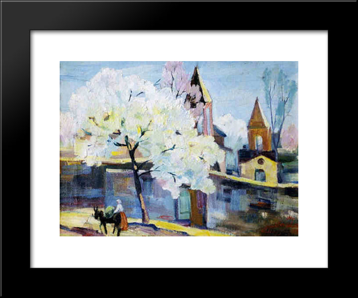 Surb Zoravor Church. Blooming Apricot Tree. 20x24 Black Modern Wood Framed Art Print Poster by Saryan, Martiros