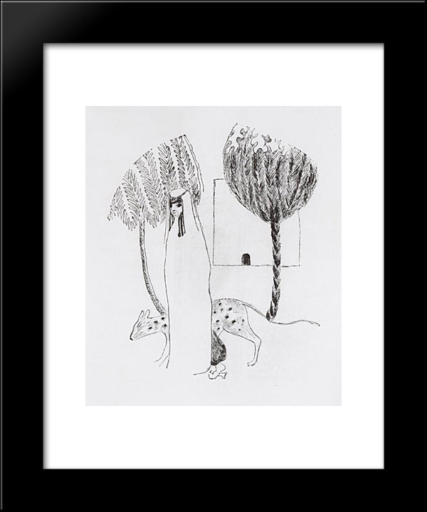 The Girl, Leopard And Trees 20x24 Black Modern Wood Framed Art Print Poster by Saryan, Martiros