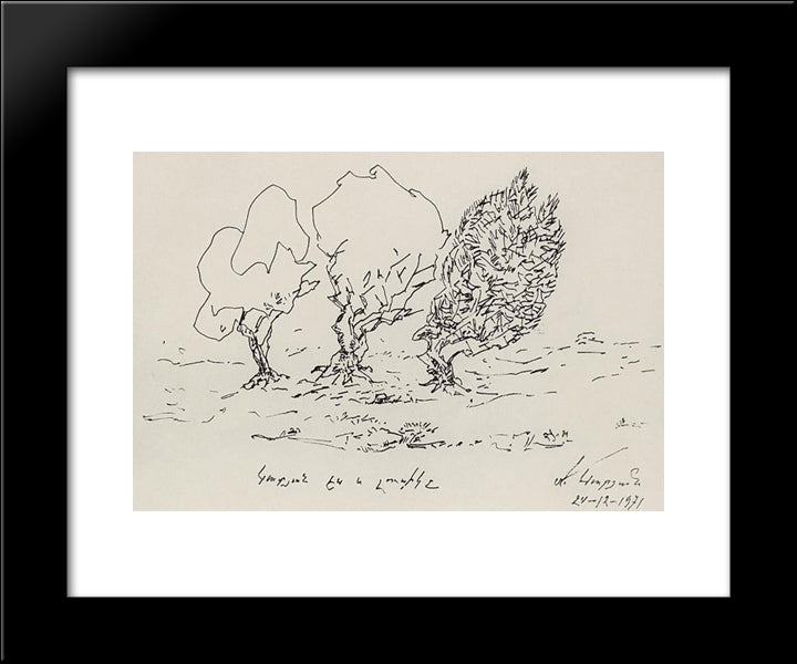 Three Trees (Kate, Lusik And Me) 20x24 Black Modern Wood Framed Art Print Poster by Saryan, Martiros