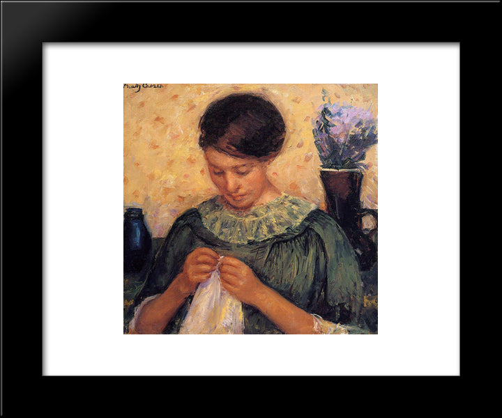Woman Sewing 20x24 Black Modern Wood Framed Art Print Poster by Cassatt, Mary