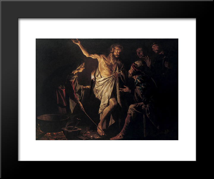 Saul And The Witch Of Endor 20x24 Black Modern Wood Framed Art Print Poster by Stom, Matthias