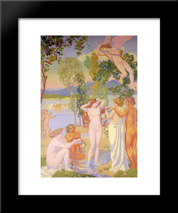 Cupid In Flight Is Struck By The Beauty Of Psyche 20x24 Black Modern Wood Framed Art Print Poster by Denis, Maurice