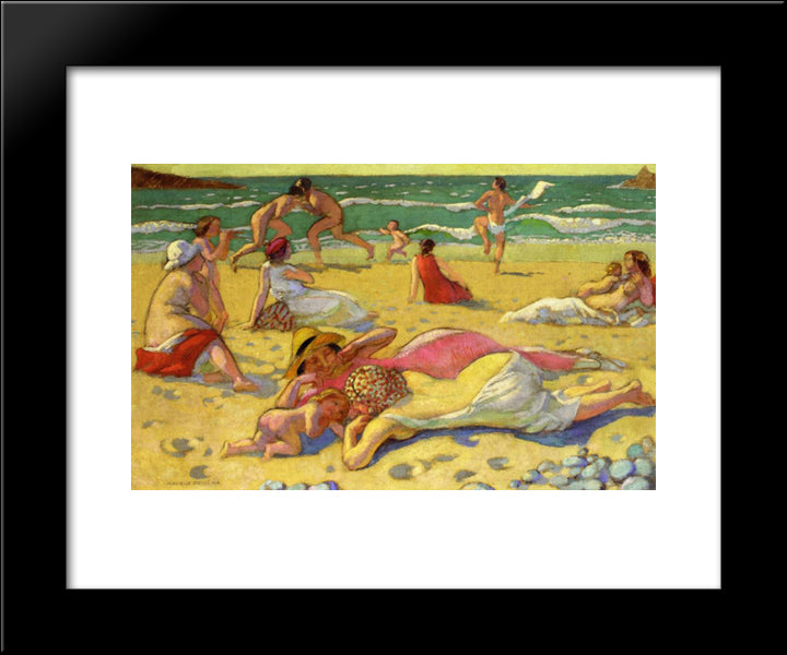 Games In The Sand (Also Known As Beach With Fighters) 20x24 Black Modern Wood Framed Art Print Poster by Denis, Maurice