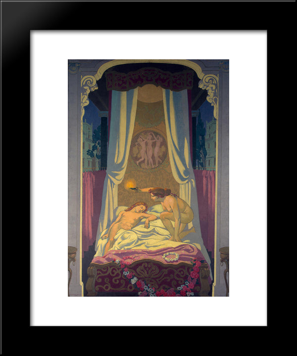 Panel 3. Psyche Discovers That Her Mysterious Lover Is Eros 20x24 Black Modern Wood Framed Art Print Poster by Denis, Maurice