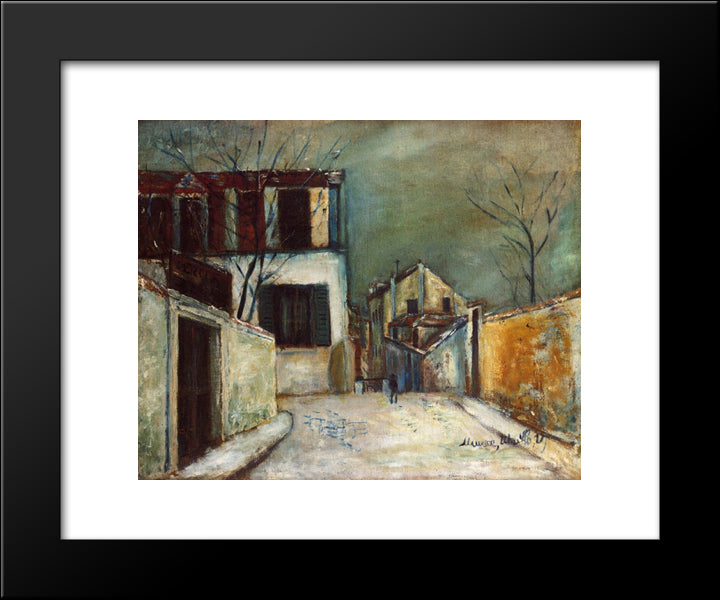 Mont - Cenis Street In The Snow 20x24 Black Modern Wood Framed Art Print Poster by Utrillo, Maurice