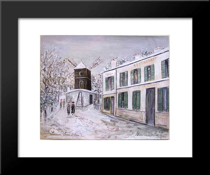 Moulin In Sannois Under Snow 20x24 Black Modern Wood Framed Art Print Poster by Utrillo, Maurice