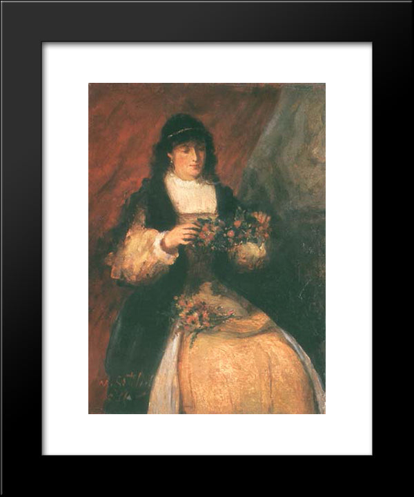 Girl With Flowers 20x24 Black Modern Wood Framed Art Print Poster by Gottlieb, Maurycy