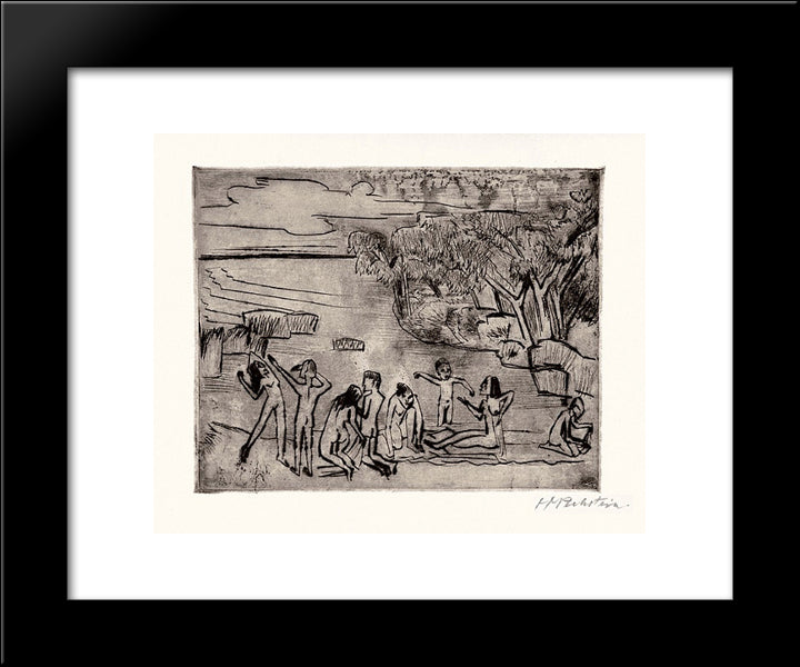 Am Ufer (At The Riverbank) 20x24 Black Modern Wood Framed Art Print Poster by Pechstein, Max
