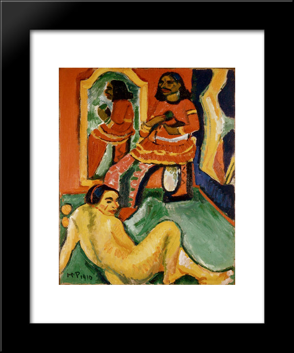Indian And Woman 20x24 Black Modern Wood Framed Art Print Poster by Pechstein, Max