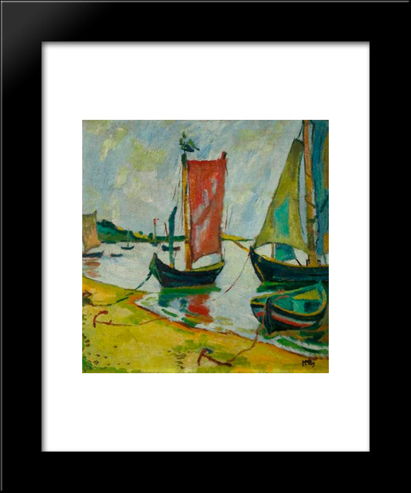 Nidden Coastline With Fishing Boats 20x24 Black Modern Wood Framed Art Print Poster by Pechstein, Max
