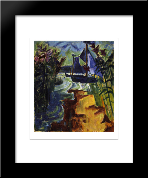 Segelboote Am Schilfstrand 20x24 Black Modern Wood Framed Art Print Poster by Pechstein, Max