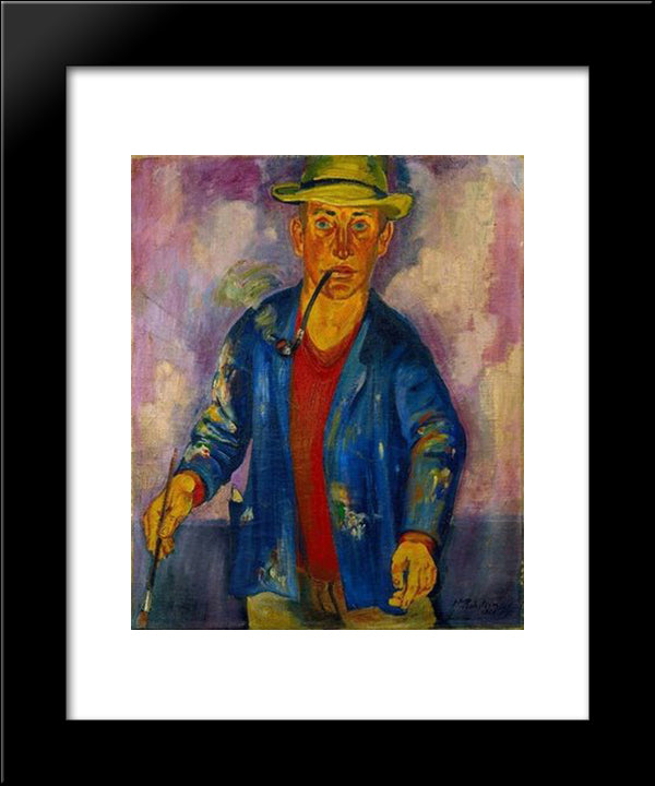 Selbstpotrat Mit Pinsel Und Pfeife 20x24 Black Modern Wood Framed Art Print Poster by Alt, Rudolf von