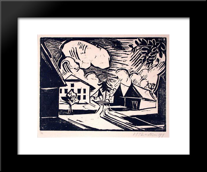 Village Landscape 20x24 Black Modern Wood Framed Art Print Poster by Pechstein, Max