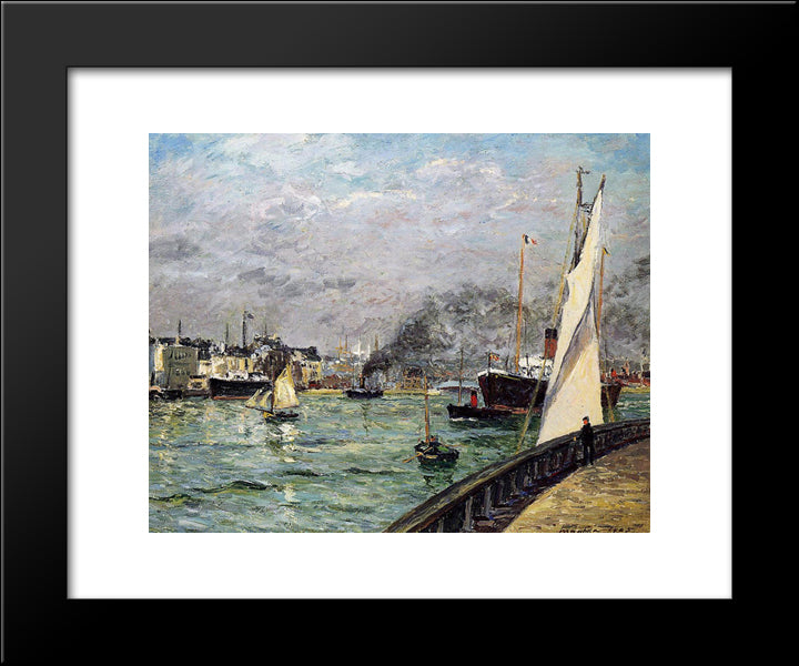 Departure Of A Cargo Ship 20x24 Black Modern Wood Framed Art Print Poster by Maufra, Maxime
