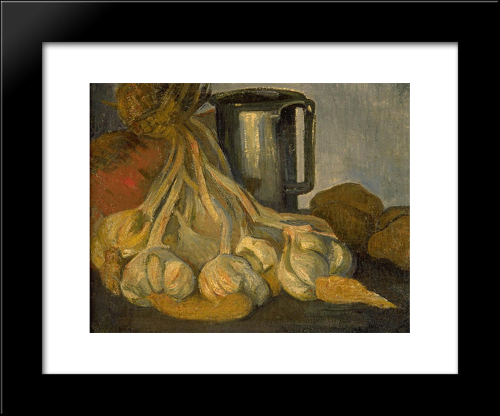 A Bunch Of Garlic And A Pewter Tankard 20x24 Black Modern Wood Framed Art Print Poster by Haan, Meijer de
