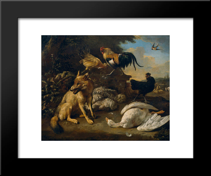 Still Life With Animals 20x24 Black Modern Wood Framed Art Print Poster by Hondecoeter, Melchior de