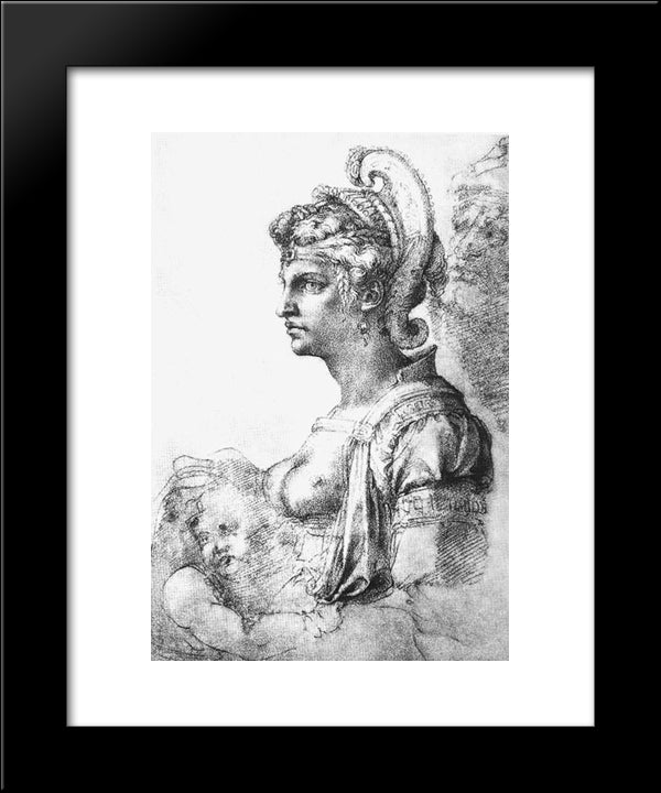 Allegorical Figure 20x24 Black Modern Wood Framed Art Print Poster by Michelangelo