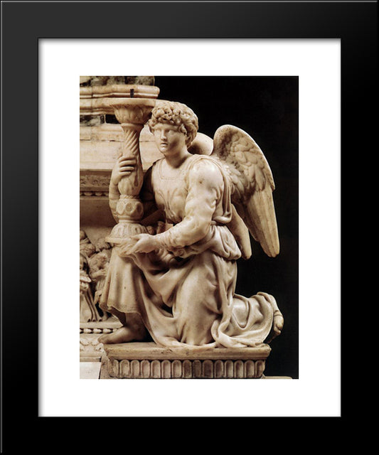Angel With Candlestick 20x24 Black Modern Wood Framed Art Print Poster by Michelangelo
