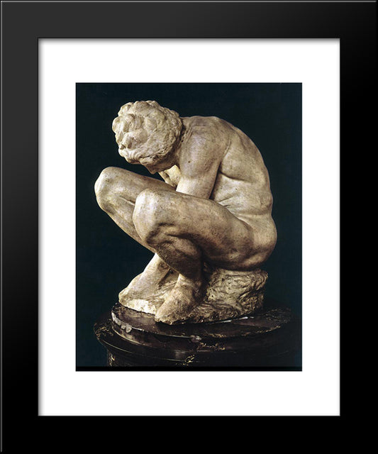 Crouching Boy 20x24 Black Modern Wood Framed Art Print Poster by Michelangelo