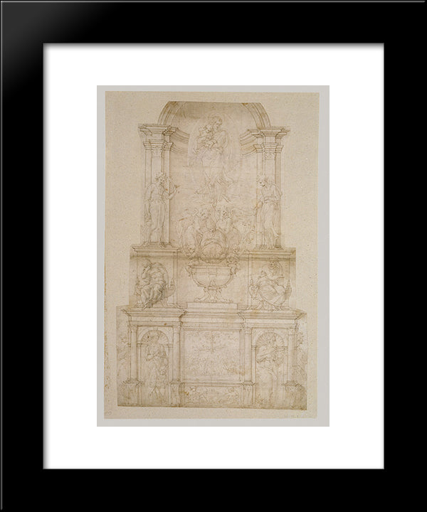 Design For Julius Ii Tomb (First Version) 20x24 Black Modern Wood Framed Art Print Poster by Michelangelo