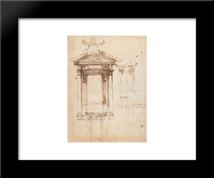 Design For Laurentian Library Doors And An External Window 20x24 Black Modern Wood Framed Art Print Poster by Michelangelo