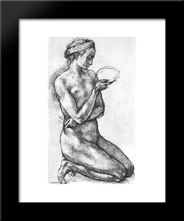 Nude Woman On Her Knees 20x24 Black Modern Wood Framed Art Print Poster by Michelangelo