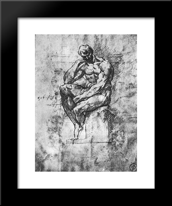 Study Of Nude Man 20x24 Black Modern Wood Framed Art Print Poster by Michelangelo
