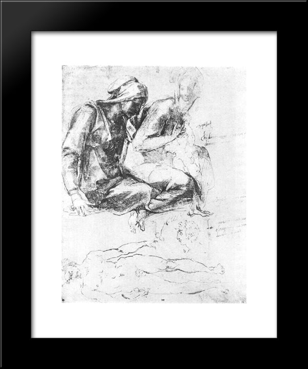 Study To Madonna And Child With St.John The Baptist 20x24 Black Modern Wood Framed Art Print Poster by Michelangelo