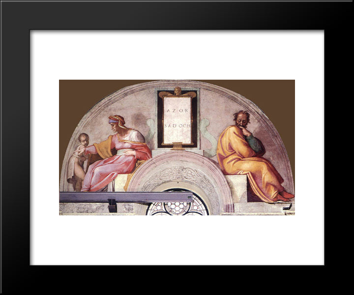 The Ancestors Of Christ Azor, Sadoch 20x24 Black Modern Wood Framed Art Print Poster by Michelangelo