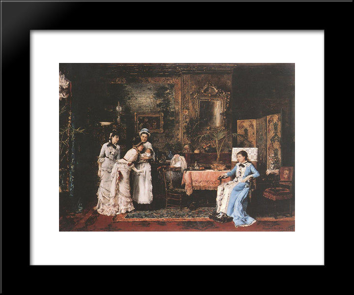 Baby Visitors 20x24 Black Modern Wood Framed Art Print Poster by Munkacsy, Mihaly