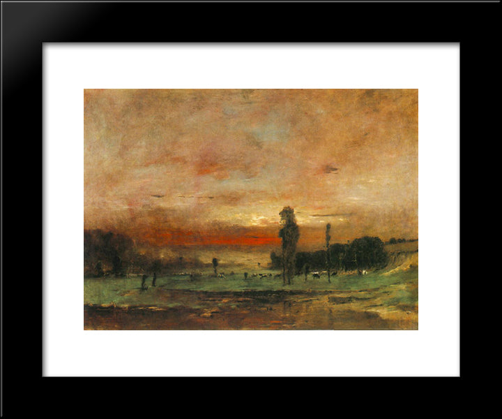 Grazing Cows 20x24 Black Modern Wood Framed Art Print Poster by Munkacsy, Mihaly
