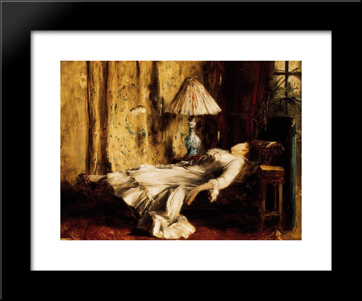 Relaxing Lady 20x24 Black Modern Wood Framed Art Print Poster by Munkacsy, Mihaly
