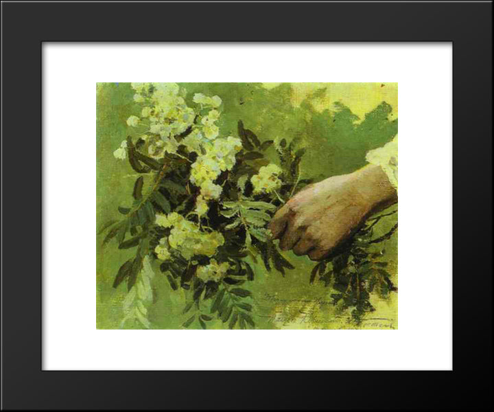 A Hand With Flowers 20x24 Black Modern Wood Framed Art Print Poster by Nesterov, Mikhail