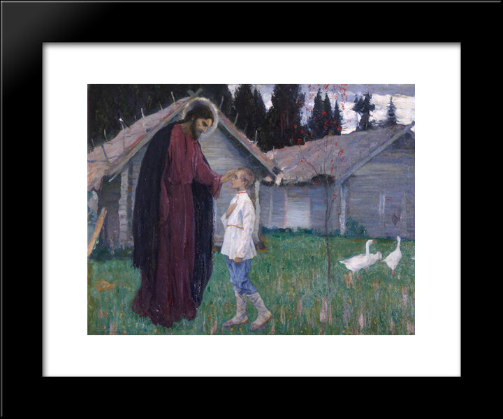 Christ Blesses Bartholomew 20x24 Black Modern Wood Framed Art Print Poster by Nesterov, Mikhail