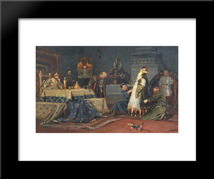 Clownish Coat. Boyar Morozov A. In Front Of Ivan The Terrible 20x24 Black Modern Wood Framed Art Print Poster by Nesterov, Mikhail