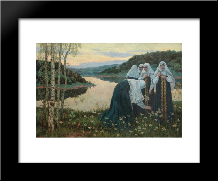 Girls On The Bank Of The River 20x24 Black Modern Wood Framed Art Print Poster by Nesterov, Mikhail