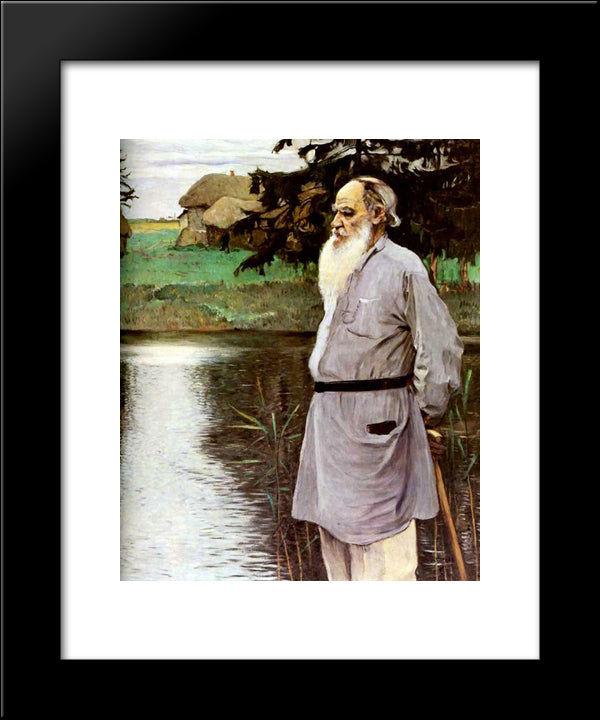Portrait Of Leo Tolstoy 20x24 Black Modern Wood Framed Art Print Poster by Nesterov, Mikhail