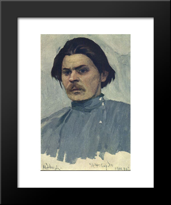 Portrait Of Maxim Gorky 20x24 Black Modern Wood Framed Art Print Poster by Nesterov, Mikhail