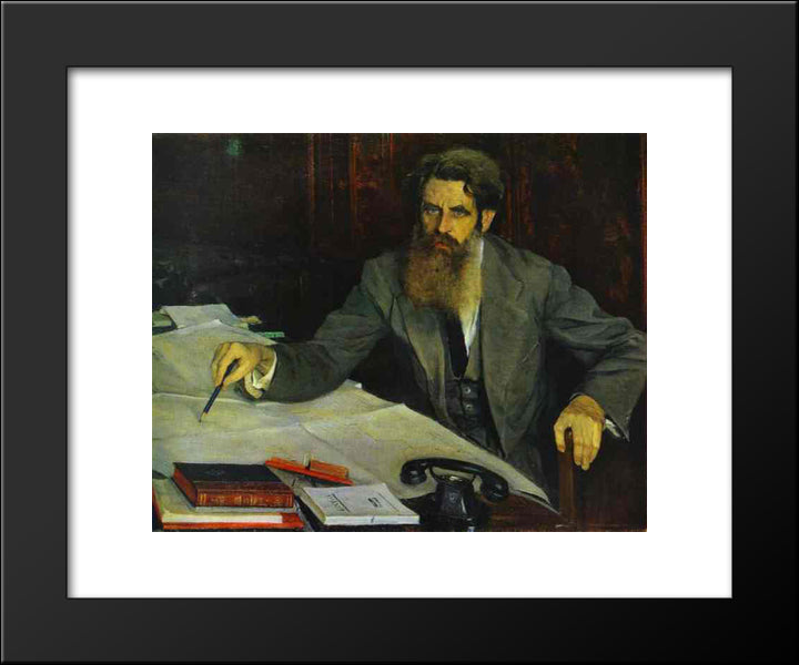 Portrait Of Otto Shmidt 20x24 Black Modern Wood Framed Art Print Poster by Nesterov, Mikhail
