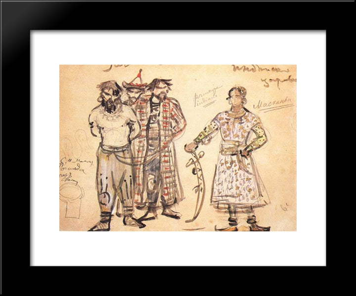 Captured Pechenegs (Costume Design For The Opera Rogneda) 20x24 Black Modern Wood Framed Art Print Poster by Vrubel, Mikhail