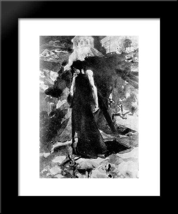 Demon By The Walls Of Monastery 20x24 Black Modern Wood Framed Art Print Poster by Vrubel, Mikhail