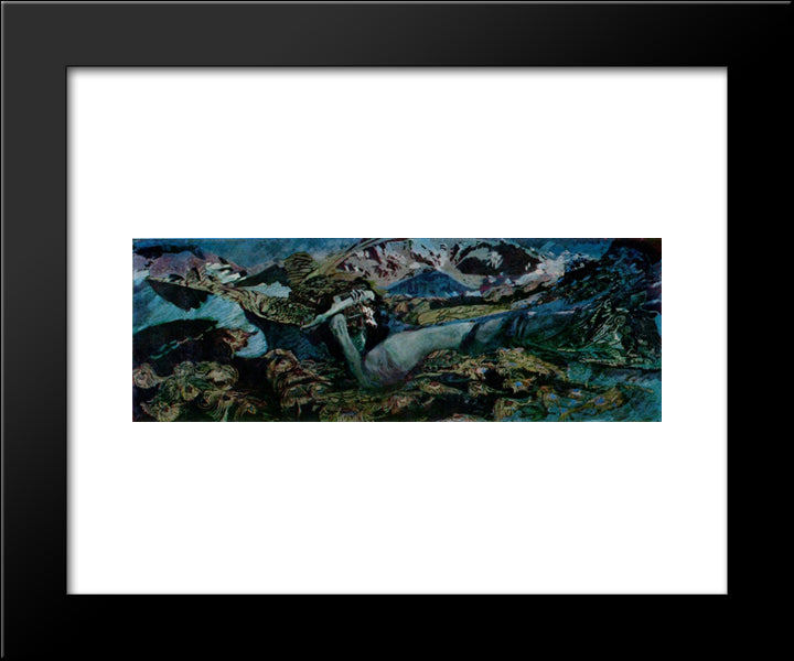 Fallen Demon 20x24 Black Modern Wood Framed Art Print Poster by Vrubel, Mikhail