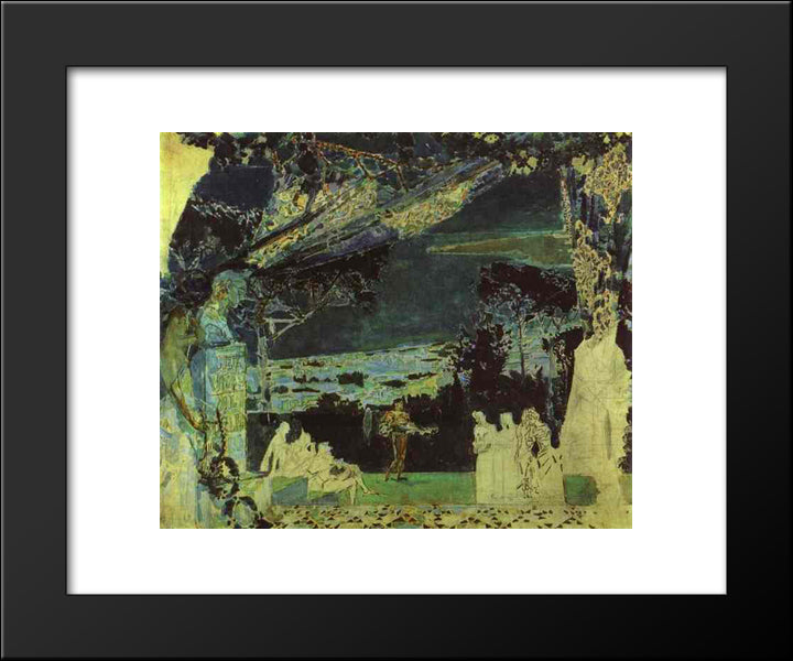 Italian Night In Naples (Sketch For The Curtain In Russian Private Opera) 20x24 Black Modern Wood Framed Art Print Poster by Vrubel, Mikhail