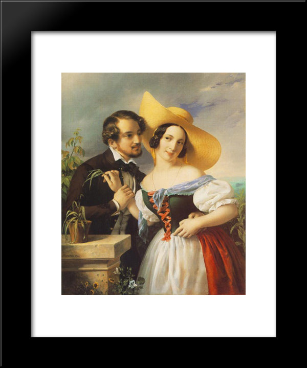 Flirtation 20x24 Black Modern Wood Framed Art Print Poster by Barabas, Miklos